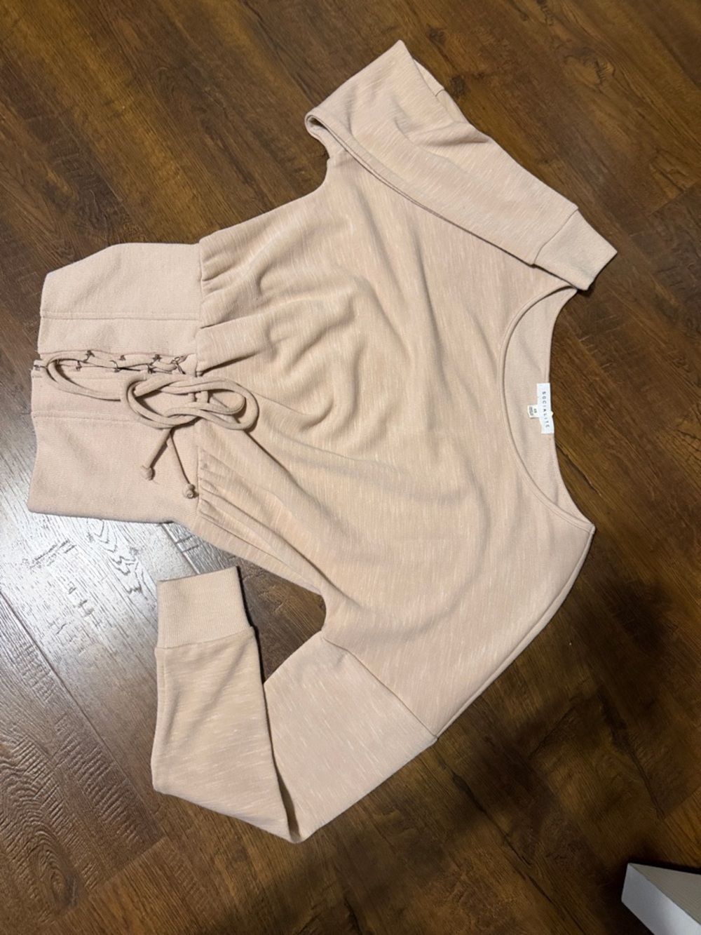 Socialite Beige Lace-Up Waist Long Sleeve Top